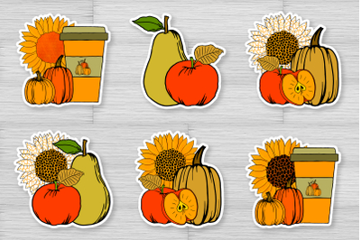 Pumpkin stickers set, autumn clipart PNG, JPG. Ready to cut.