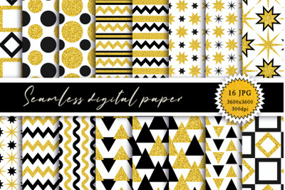 Seamless digital paper. Gold + black.