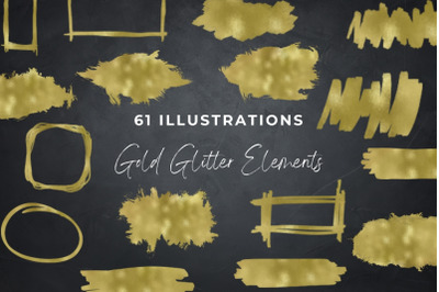 Gold Foil Elements Clipart, Brush Circle Strokes PNG