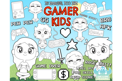 Gamer Kids Digital Stamps - Lime and Kiwi Designs