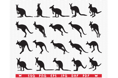 SVG Kangaroos&2C; Black silhouettes&2C; Digital clipart