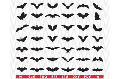 SVG Bats, Isolated Black silhouettes, Digital clipart