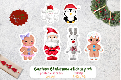 Christmas stickers png Cartoon Santa printable sticker pack