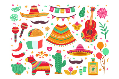 Cinco de mayo. Guitar party, isolated mexican fiesta decoration. Sombr