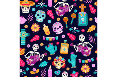 Day of dead seamless pattern. Flower decoration, stylish halloween hol