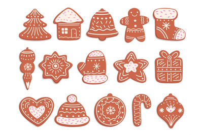 Gingerbread cookies. Christmas bread, ornament ginger biscuits with gl