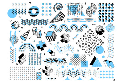 Memphis minimal geometric shapes. Halftone grid elements, pop art desi