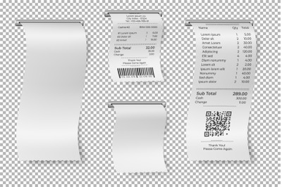 Printed sale receipt. Restaurant bill&2C; isolated atm paper check. Blank