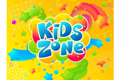 Kids zone. Coloring play area banner&2C; cartoon funny children room or p