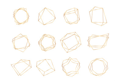 Gold polygonal frames. Triangle line shape, polygon style crystal art