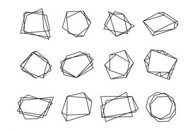 Black polygonal frames. Triangle polygon shape, crystal geometric mode