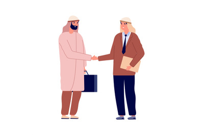 Arab businessman handshake. Business agreement, happy office workers g