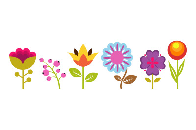 Gardening elements. Flat flowers, spring floral elements. Isolated col