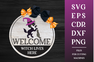 Halloween Round Sign SVG Witch Lives Here