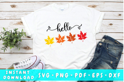 Hello Fall Leaves SVG