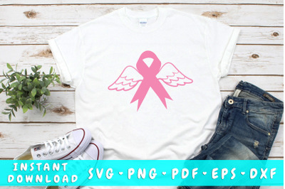 Cancer Ribbon With Angel Wings SVG