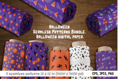 Halloween Seamless Patterns Bundle. Halloween digital paper bundle.