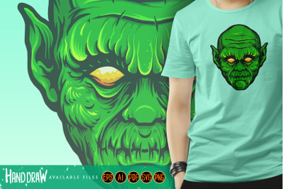 Green Head Monster Isolated Halloween