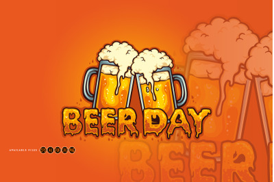 Beer Day Typeface Joint Two Glass Alcohol