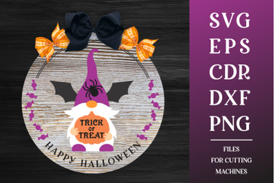 Trick or Treat Halloween Round Sign SVG with Gnome