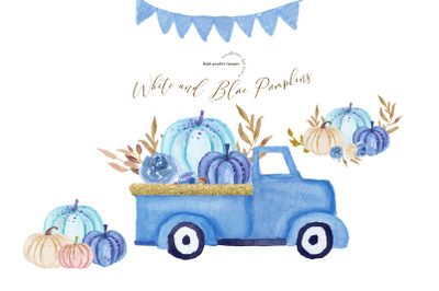 Pick Up Car Blue Pumpkin clipart&2C; Pastel Blue Pumpkin