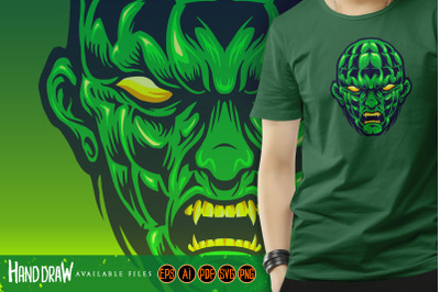 Green Head Angry Monster Halloween