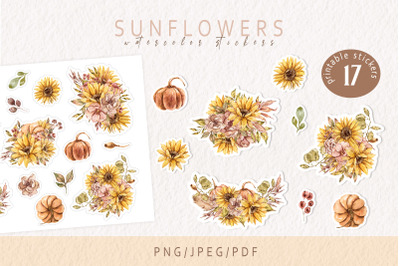 Sunflowers printable stickers- for Cricut and Silhouette