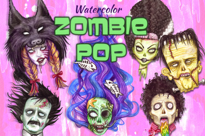 Watercolor Zombie Pop Illustrations
