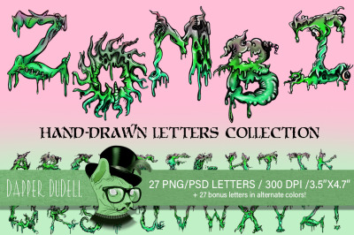 Zombie a-Z Hand Drawn Letters Alphabet