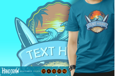 Surf Board Logo Landscape Vintage