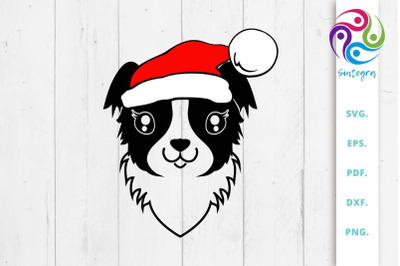 Collie Dog With Christmas Hat SVG File