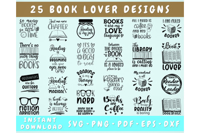 Book Lover SVG Bundle - 25 Designs, Reading Quote SVG Cut Files