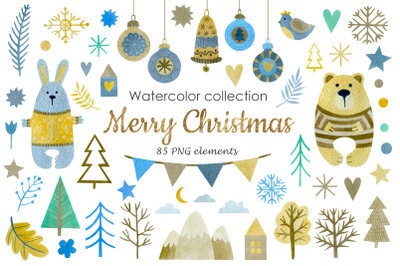 Watercolor Merry Christmas Clipart