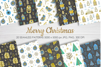 Watercolor Merry Christmas Seamless patterns