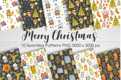 Watercolor Christmas Seamless Patterns.