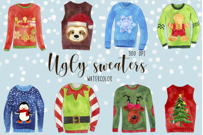 Watercolor Christmas Sweaters Clipart, Vhristmas Jumpers Clipart