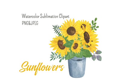 Sunflower watercolor bouquet&2C; Sunflower floral clipart