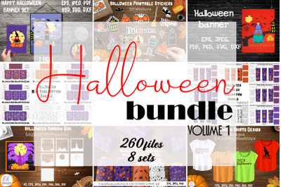 Halloween bundle. Stickers, tumblers, mugs, patterns, posters, shadow