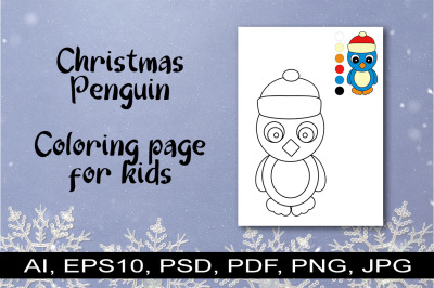 Christmas Penguin Coloring Page for Kids.