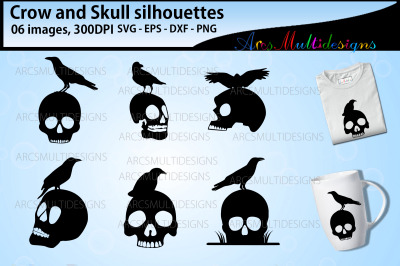 halloween Crow and skull silhouette