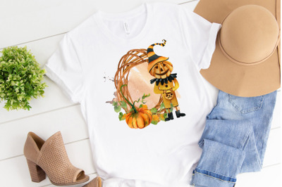 Halloween pumpkin head sublimation design watercolor clipart