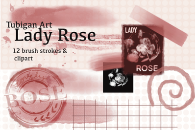 Lady Rose - 12 PNG brush strokes and pink vintage clip art