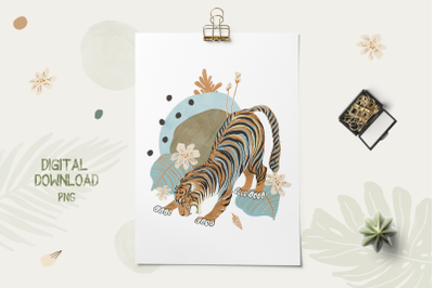 Poster Figurative Tiger. Digital Print PNG.