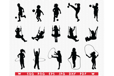 SVG Playful Children&2C; Black Silhouettes digital clipart