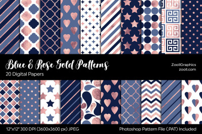 Blue And Rose Gold Digital Papers