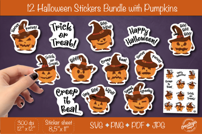 Halloween stickers bundle. Pumpkin Stickers Pack. Funny stickers&2C; Spoo