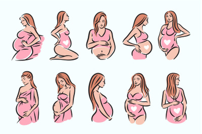 Pregnancy woman illustration set