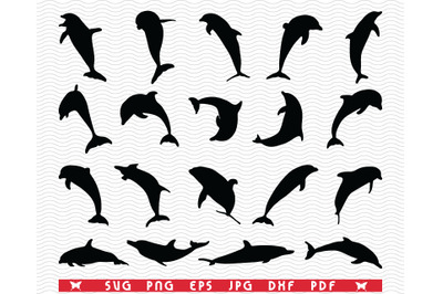 SVG Dolphins Jumps, Black Silhouettes digital clipart