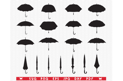 SVG Umbrellas, Black Silhouettes digital clipart