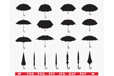 SVG Umbrellas&2C; Black Silhouettes digital clipart